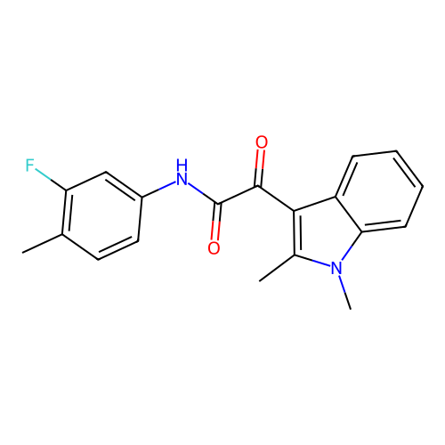 2-(1,2-dimethyl-1H-indol-3-yl)-N-(3-fluoro-4-methylphenyl)-2-oxoacetamide structure