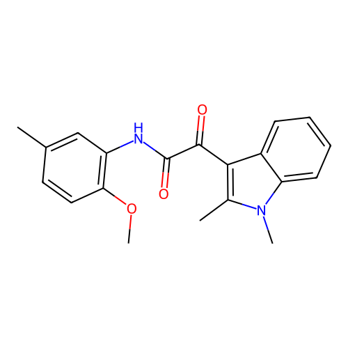 2-(1,2-dimethyl-1H-indol-3-yl)-N-(2-methoxy-5-methylphenyl)-2-oxoacetamide structure