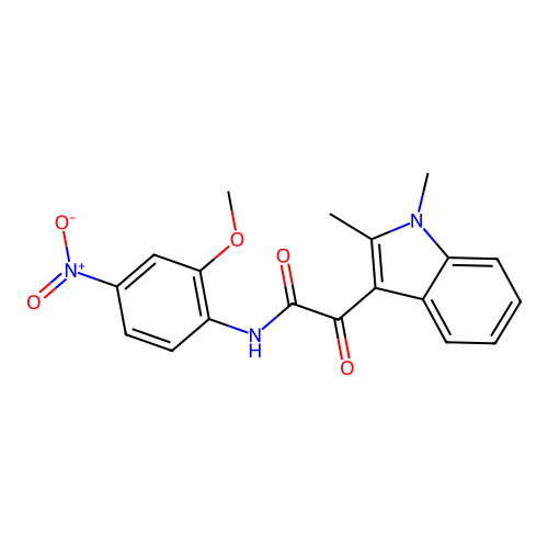 2-(1,2-dimethyl-1H-indol-3-yl)-N-(2-methoxy-4-nitrophenyl)-2-oxoacetamide structure