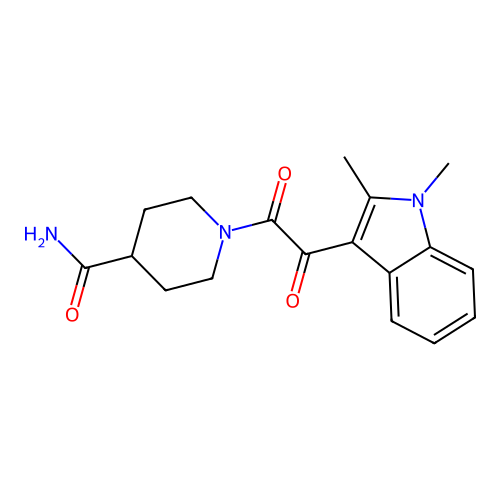 1-(2-(1,2-dimethyl-1H-indol-3-yl)-2-oxoacetyl)piperidine-4-carboxamide structure
