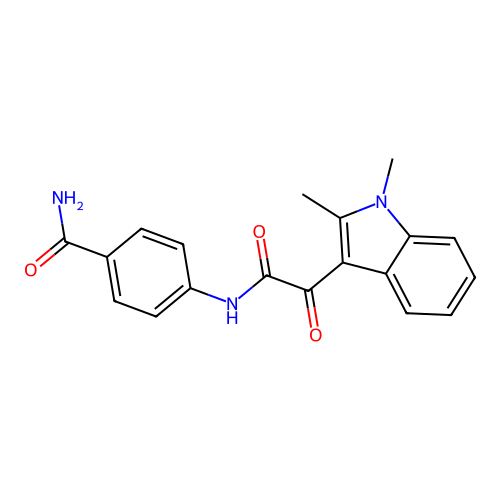 4-[2-(1,2-dimethyl-1H-indol-3-yl)-2-oxoacetamido]benzamide structure