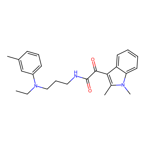 2-(1,2-dimethylindol-3-yl)-N-[3-(N-ethyl-3-methylanilino)propyl]-2-oxoacetamide structure