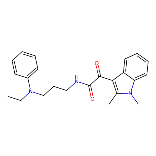 2-(1,2-dimethyl-1H-indol-3-yl)-N-(3-(ethyl(phenyl)amino)propyl)-2-oxoacetamide structure