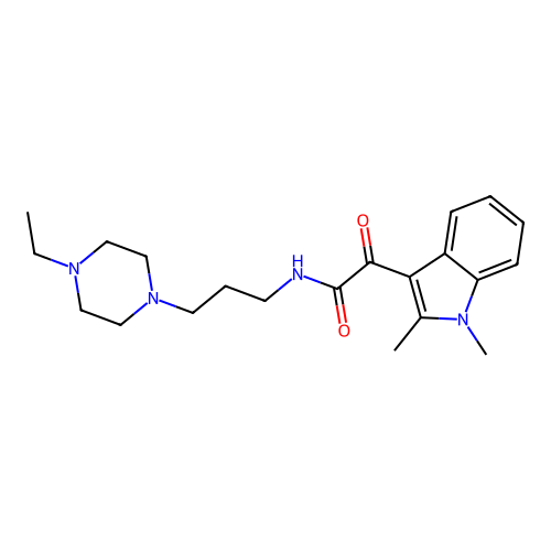 2-(1,2-dimethylindol-3-yl)-N-[3-(4-ethylpiperazin-1-yl)propyl]-2-oxoacetamide structure