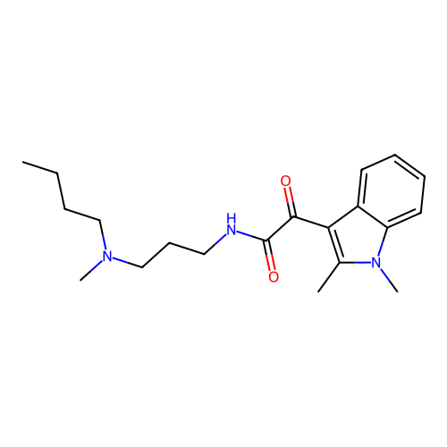 N-(3-(butyl(methyl)amino)propyl)-2-(1,2-dimethyl-1H-indol-3-yl)-2-oxoacetamide structure