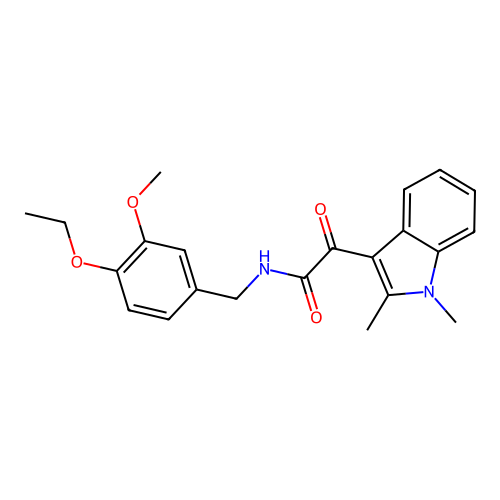 2-(1,2-dimethylindol-3-yl)-N-[(4-ethoxy-3-methoxyphenyl)methyl]-2-oxoacetamide structure