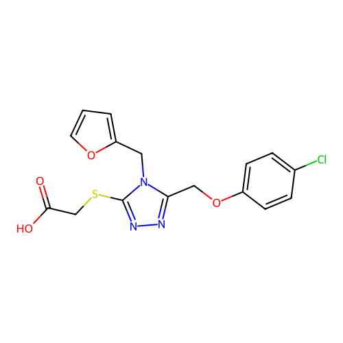 2-{[5-(4-chlorophenoxymethyl)-4-(furan-2-ylmethyl)-4H-1,2,4-triazol-3-yl]sulfanyl}acetic acid structure