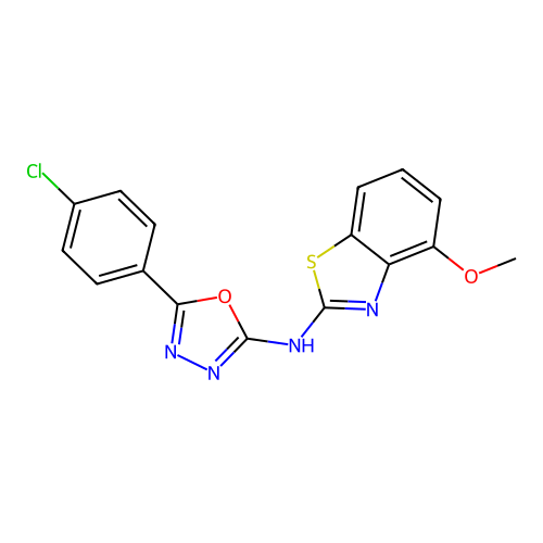 5-(4-chlorophenyl)-N-(4-methoxy-1,3-benzothiazol-2-yl)-1,3,4-oxadiazol-2-amine structure