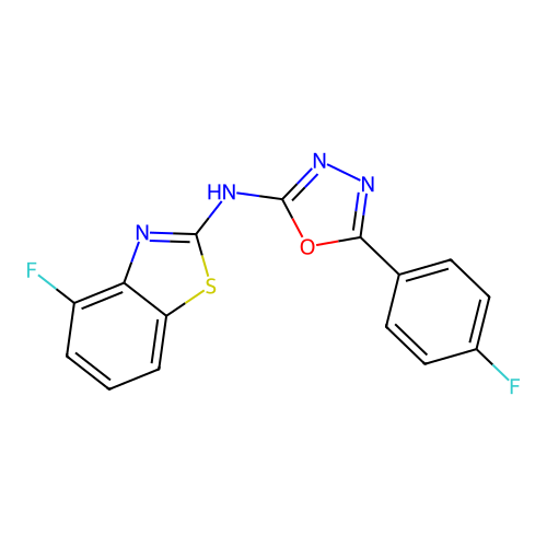 N-(4-fluoro-1,3-benzothiazol-2-yl)-5-(4-fluorophenyl)-1,3,4-oxadiazol-2-amine structure