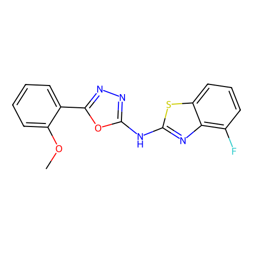 N-(4-fluorobenzo[d]thiazol-2-yl)-5-(2-methoxyphenyl)-1,3,4-oxadiazol-2-amine structure