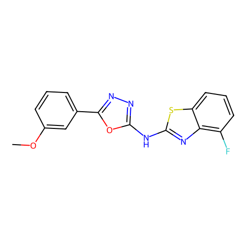 N-(4-fluoro-1,3-benzothiazol-2-yl)-5-(3-methoxyphenyl)-1,3,4-oxadiazol-2-amine structure
