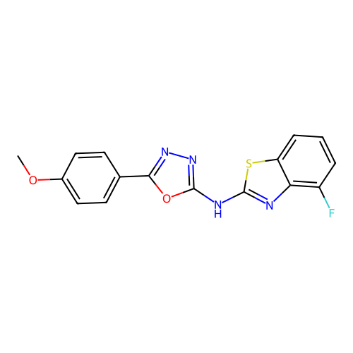 N-(4-fluoro-1,3-benzothiazol-2-yl)-5-(4-methoxyphenyl)-1,3,4-oxadiazol-2-amine structure