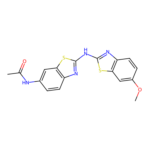 N-{2-[(6-methoxy-1,3-benzothiazol-2-yl)amino]-1,3-benzothiazol-6-yl}acetamide structure