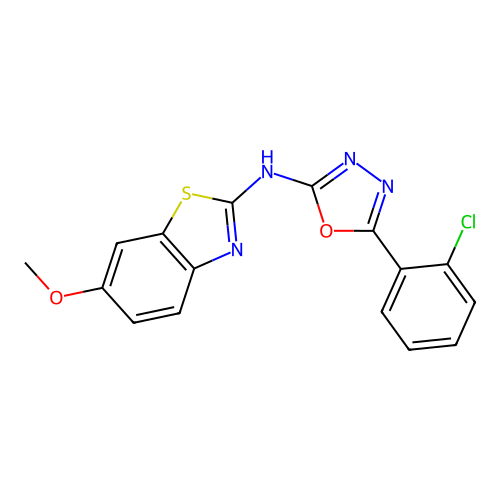 5-(2-chlorophenyl)-N-(6-methoxybenzo[d]thiazol-2-yl)-1,3,4-oxadiazol-2-amine structure