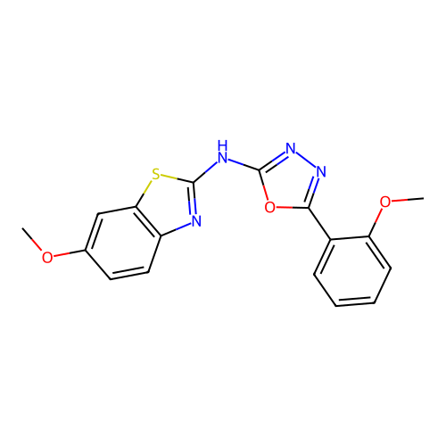 N-(6-methoxybenzo[d]thiazol-2-yl)-5-(2-methoxyphenyl)-1,3,4-oxadiazol-2-amine structure