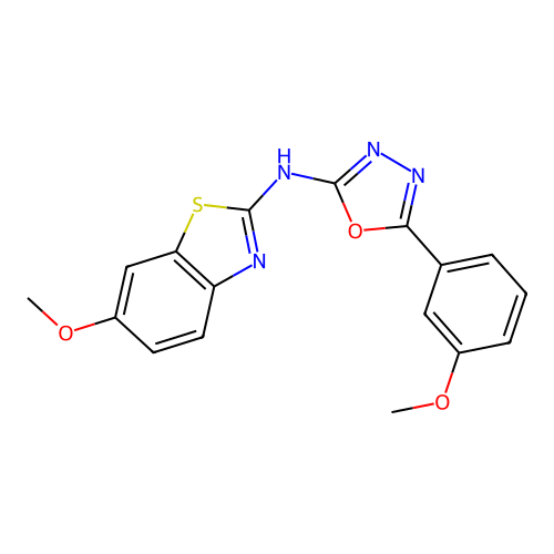 N-(6-methoxybenzo[d]thiazol-2-yl)-5-(3-methoxyphenyl)-1,3,4-oxadiazol-2-amine structure