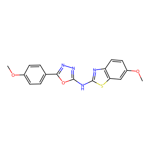 N-(6-methoxy-1,3-benzothiazol-2-yl)-5-(4-methoxyphenyl)-1,3,4-oxadiazol-2-amine structure