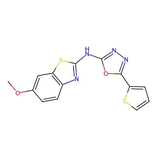 N-(6-methoxybenzo[d]thiazol-2-yl)-5-(thiophen-2-yl)-1,3,4-oxadiazol-2-amine structure