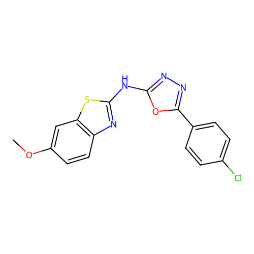 5-(4-chlorophenyl)-N-(6-methoxybenzo[d]thiazol-2-yl)-1,3,4-oxadiazol-2-amine structure