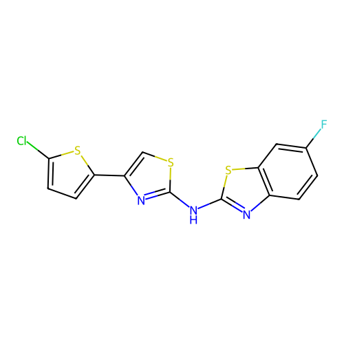 N-[4-(5-chlorothiophen-2-yl)-1,3-thiazol-2-yl]-6-fluoro-1,3-benzothiazol-2-amine structure