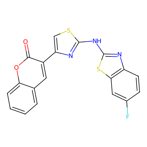 3-[2-[(6-Fluoro-1,3-benzothiazol-2-yl)amino]-1,3-thiazol-4-yl]chromen-2-one structure