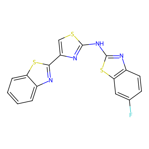 N-[4-(1,3-benzothiazol-2-yl)-1,3-thiazol-2-yl]-6-fluoro-1,3-benzothiazol-2-amine structure