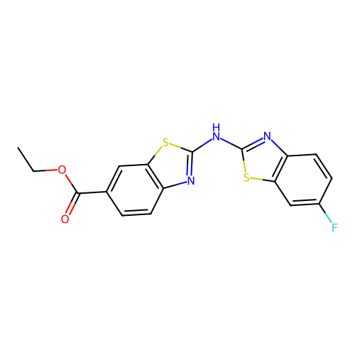 Ethyl 2-[(6-fluoro-1,3-benzothiazol-2-yl)amino]-1,3-benzothiazole-6-carboxylate structure