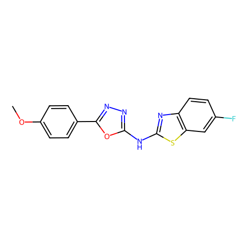 N-(6-fluoro-1,3-benzothiazol-2-yl)-5-(4-methoxyphenyl)-1,3,4-oxadiazol-2-amine structure