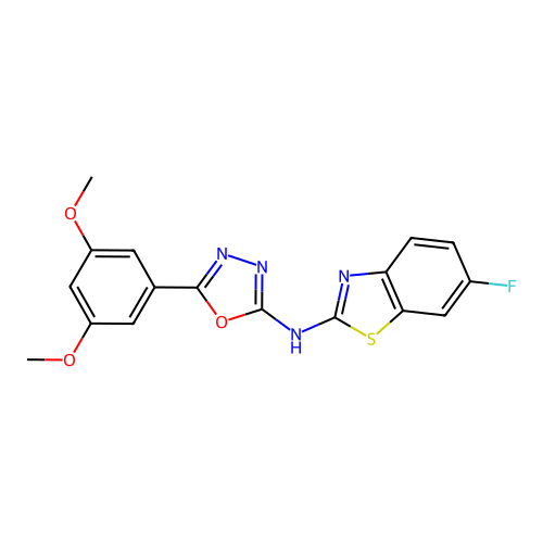 5-(3,5-dimethoxyphenyl)-N-(6-fluorobenzo[d]thiazol-2-yl)-1,3,4-oxadiazol-2-amine structure