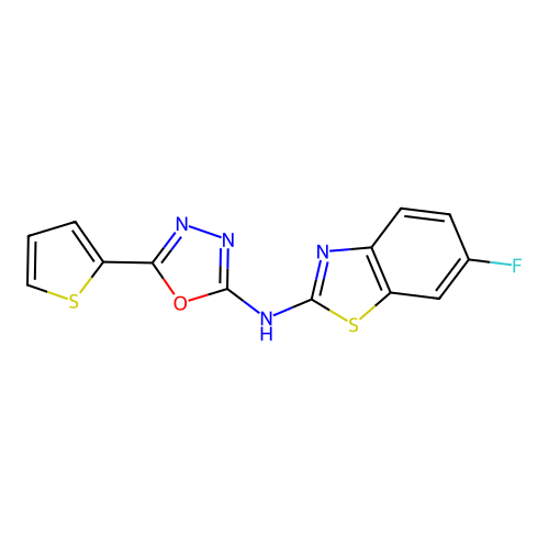 N-(6-fluorobenzo[d]thiazol-2-yl)-5-(thiophen-2-yl)-1,3,4-oxadiazol-2-amine structure