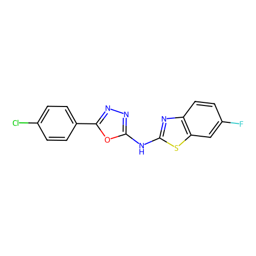 5-(4-chlorophenyl)-N-(6-fluorobenzo[d]thiazol-2-yl)-1,3,4-oxadiazol-2-amine structure