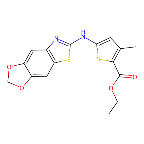 ethyl 5-([1,3]dioxolo[4,5-f][1,3]benzothiazol-6-ylamino)-3-methylthiophene-2-carboxylate structure