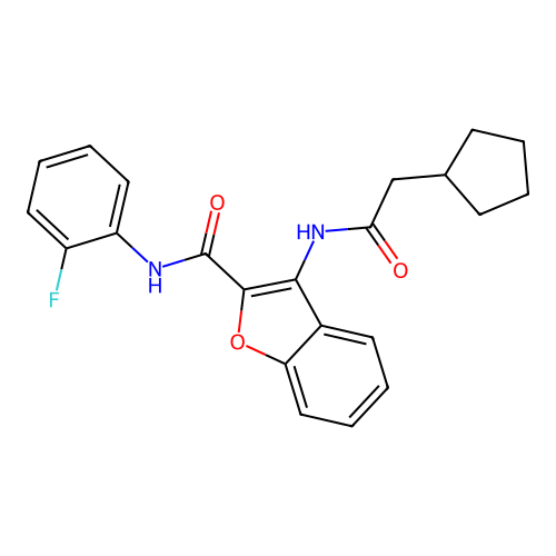 3-(2-cyclopentylacetamido)-N-(2-fluorophenyl)benzofuran-2-carboxamide structure