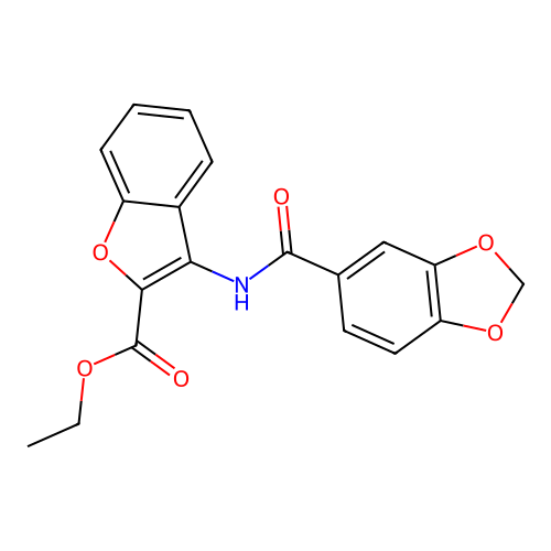 Ethyl 3-(benzo[d][1,3]dioxole-5-carboxamido)benzofuran-2-carboxylate structure