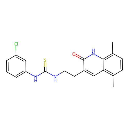 1-(3-chlorophenyl)-3-[2-(5,8-dimethyl-2-oxo-1H-quinolin-3-yl)ethyl]thiourea structure
