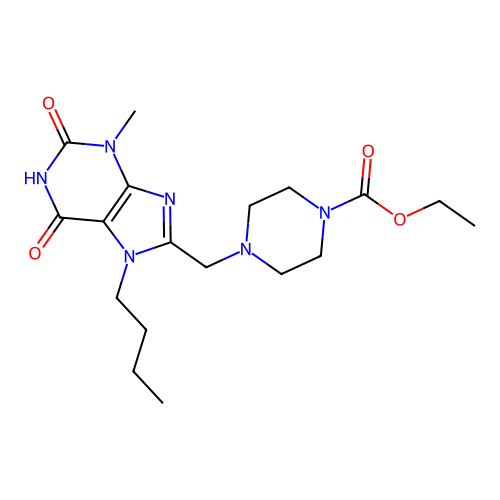 ethyl 4-[(7-butyl-3-methyl-2,6-dioxo-2,3,6,7-tetrahydro-1H-purin-8-yl)methyl]piperazine-1-carboxylate structure