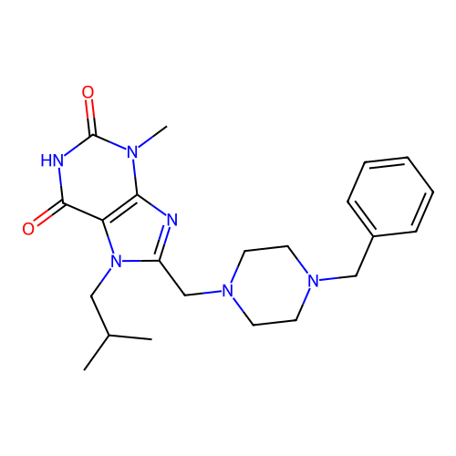 8-[(4-benzylpiperazin-1-yl)methyl]-3-methyl-7-(2-methylpropyl)purine-2,6-dione structure