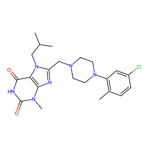 8-((4-(5-chloro-2-methylphenyl)piperazin-1-yl)methyl)-7-isobutyl-3-methyl-1H-purine-2,6(3H,7H)-dione structure