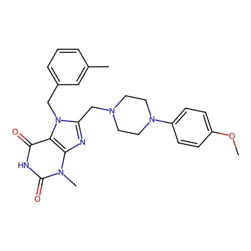 8-[[4-(4-methoxyphenyl)piperazin-1-yl]methyl]-3-methyl-7-[(3-methylphenyl)methyl]purine-2,6-dione structure