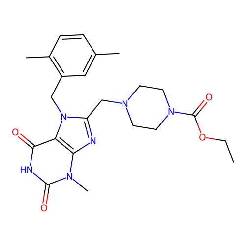 ethyl 4-{[7-(2,5-dimethylbenzyl)-3-methyl-2,6-dioxo-2,3,6,7-tetrahydro-1H-purin-8-yl]methyl}piperazine-1-carboxylate structure