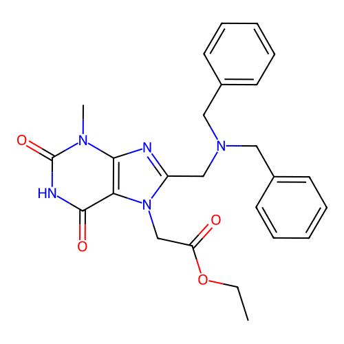 ethyl 2-[8-[(dibenzylamino)methyl]-3-methyl-2,6-dioxopurin-7-yl]acetate structure