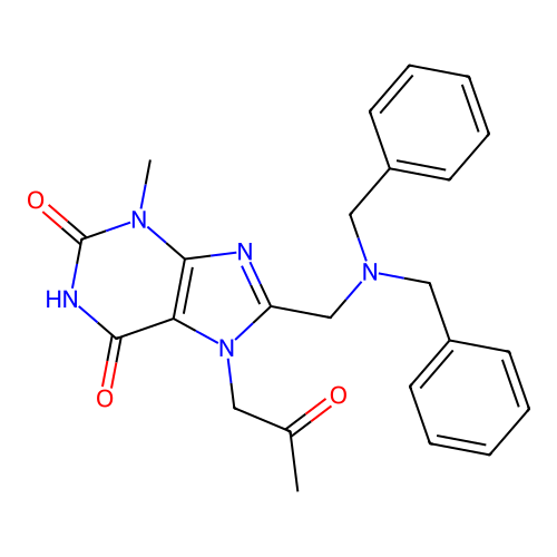 8-[(dibenzylamino)methyl]-3-methyl-7-(2-oxopropyl)purine-2,6-dione structure