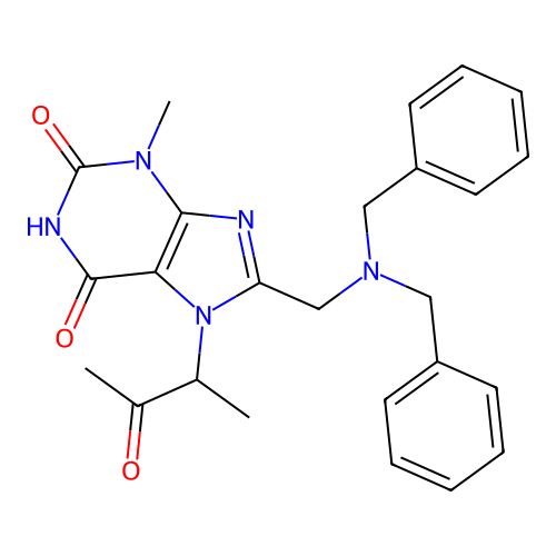 8-[(Dibenzylamino)methyl]-3-methyl-7-(3-oxobutan-2-yl)purine-2,6-dione structure
