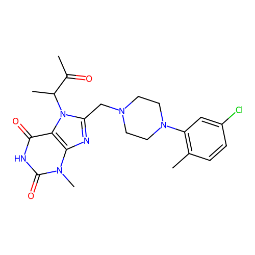 8-[[4-(5-chloro-2-methylphenyl)piperazin-1-yl]methyl]-3-methyl-7-(3-oxobutan-2-yl)purine-2,6-dione structure