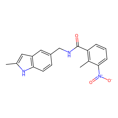 2-methyl-N-[(2-methyl-1H-indol-5-yl)methyl]-3-nitrobenzamide structure