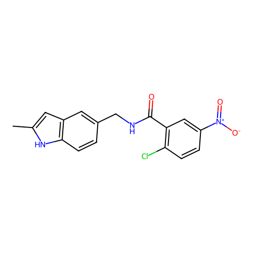 2-chloro-N-[(2-methyl-1H-indol-5-yl)methyl]-5-nitrobenzamide structure
