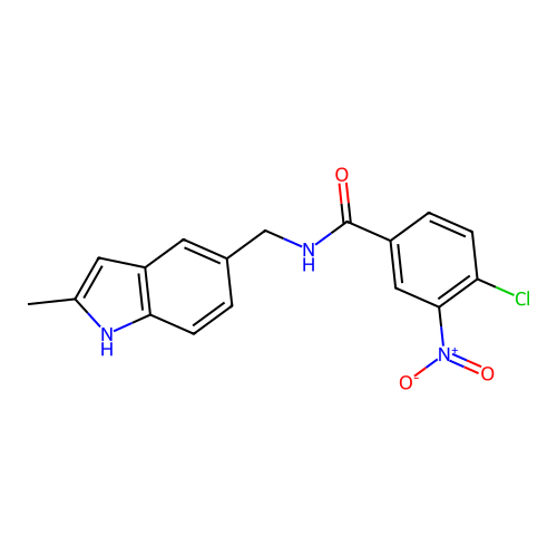 4-chloro-N-[(2-methyl-1H-indol-5-yl)methyl]-3-nitrobenzamide structure