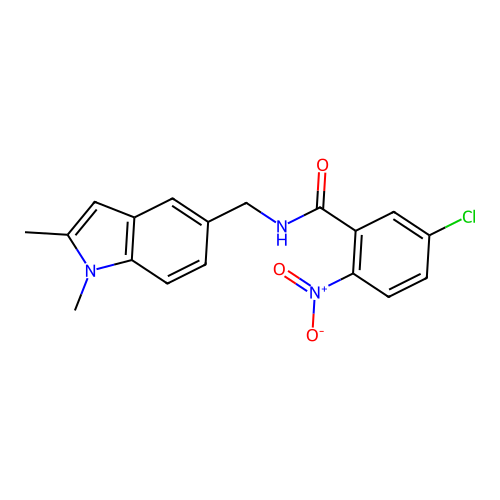 5-chloro-N-((1,2-dimethyl-1H-indol-5-yl)methyl)-2-nitrobenzamide structure