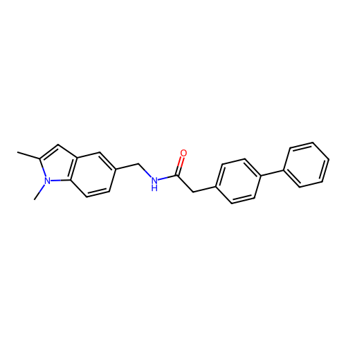 2-([1,1'-biphenyl]-4-yl)-N-((1,2-dimethyl-1H-indol-5-yl)methyl)acetamide structure