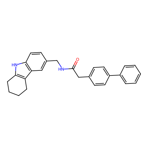 2-(4-phenylphenyl)-N-(6,7,8,9-tetrahydro-5H-carbazol-3-ylmethyl)acetamide structure